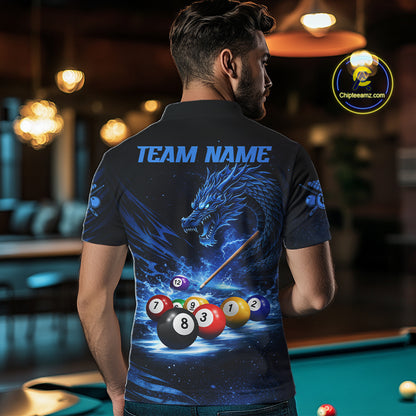 Blue Funny Dragon Thunder Ball Pool Billiard Team Shirt For Men Custom Billiards Ball Attire NYN2469
