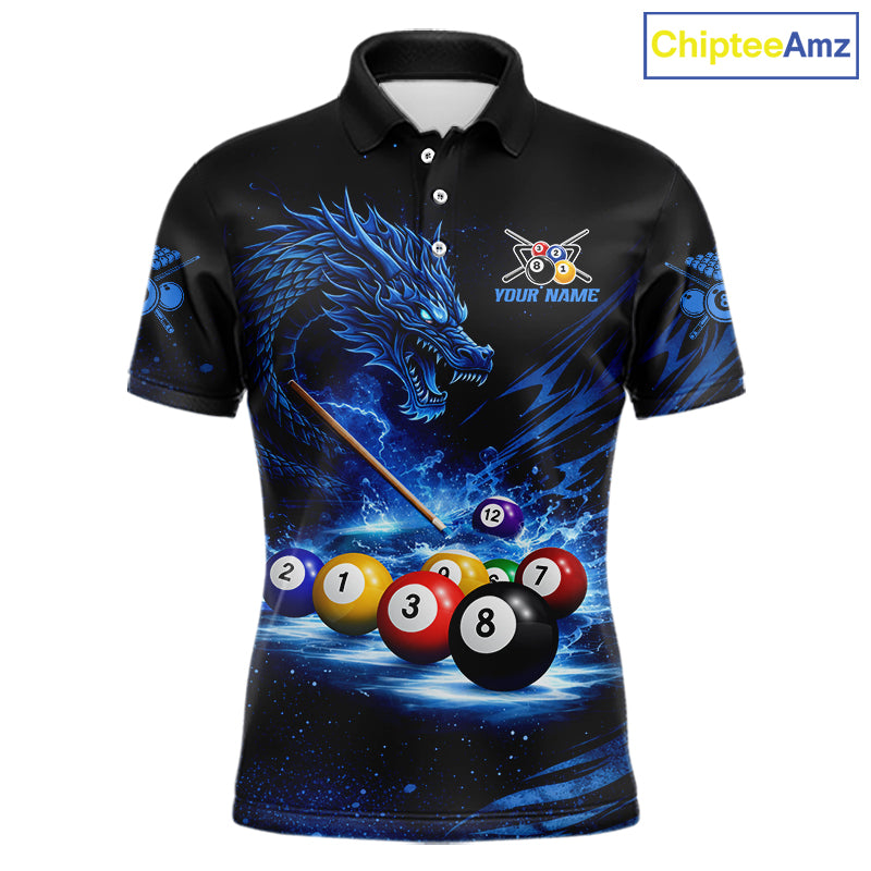 Blue Funny Dragon Thunder Ball Pool Billiard Team Shirt For Men Custom Billiards Ball Attire NYN2469