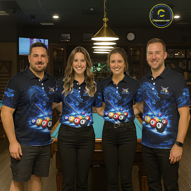 Blue Funny Dragon Thunder Ball Pool Billiard Team Shirt For Men Custom Billiards Ball Attire NYN2469