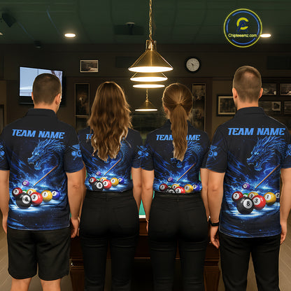 Blue Funny Dragon Thunder Ball Pool Billiard Team Shirt For Men Custom Billiards Ball Attire NYN2469