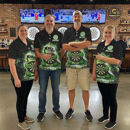 White And Green Funny Crocodile Hold Dartboard Dart Polo Shirts For Men Custom Dart Team Shirts NYN2675