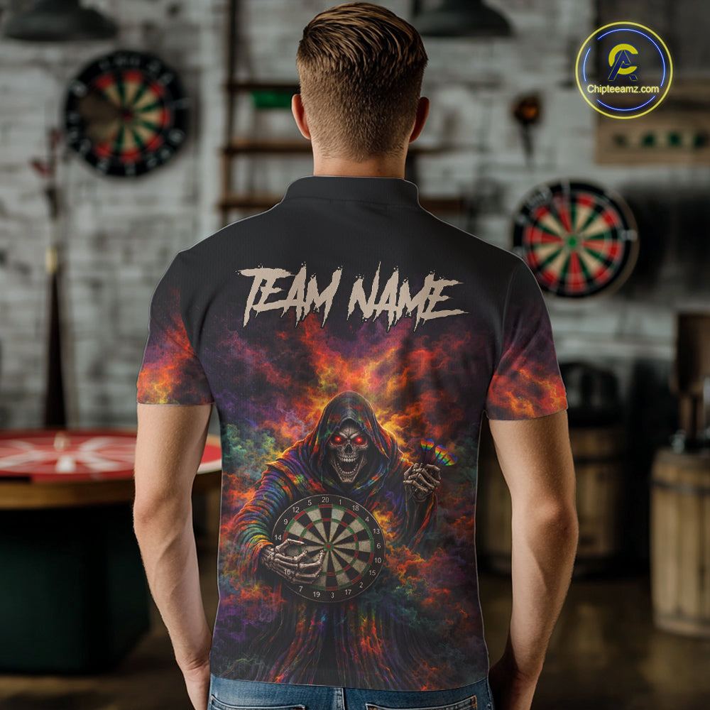 Colorful Smoke Horror Grim Reaper Dartboard Dart Polo Shirts For Men Custom Dart Team Shirts NYN2677