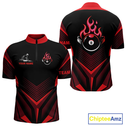 Red Flaming 8 Ball Pool Polo & 1/4-Zip Team Shirt For Men Custom Billiards Ball Apparel NYN2831