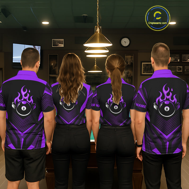 Purple Flaming 8 Ball Pool Polo & 1/4-Zip Team Shirt For Women Custom Billiards Ball Apparel NYN2832