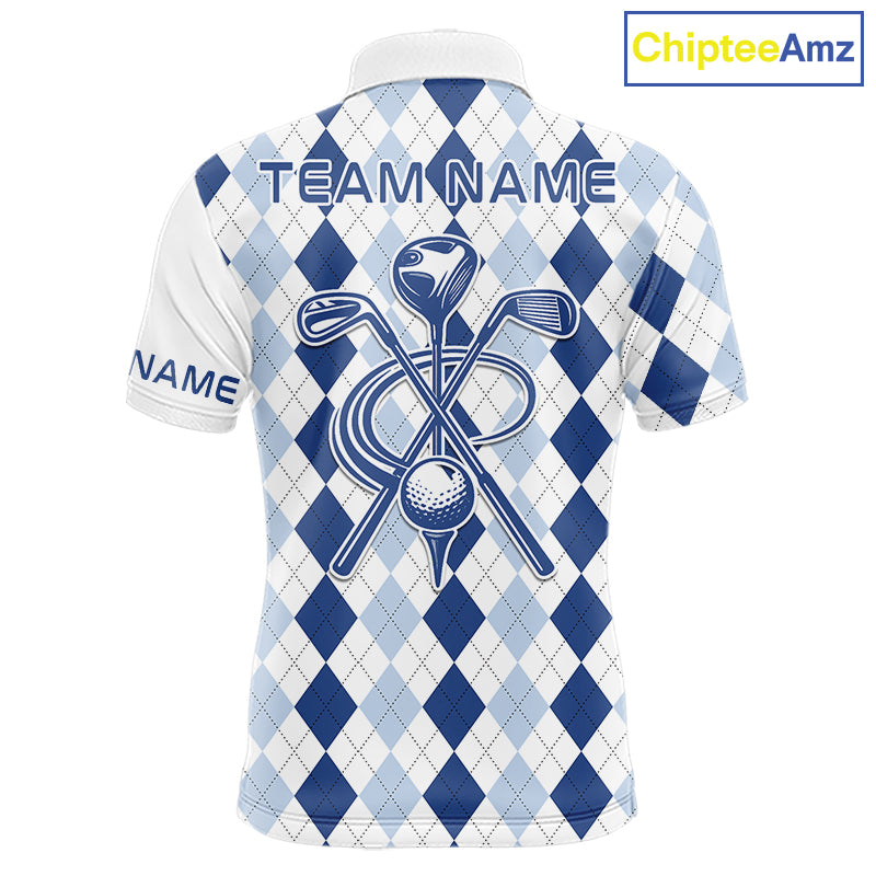 Mens Blue Argyle Pattern Golf Shirts Argyle Golf Clothing Custom Blue Golf Polo, Best Golf Gifts NYN3051