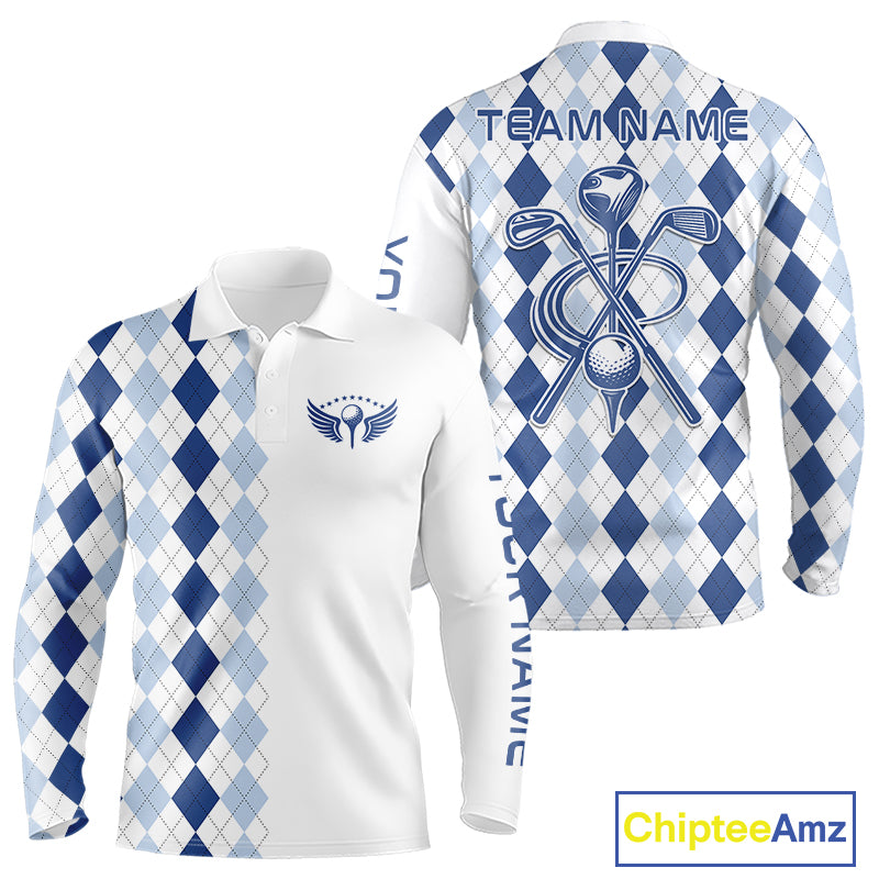 Mens Blue Argyle Pattern Golf Shirts Argyle Golf Clothing Custom Blue Golf Polo, Best Golf Gifts NYN3051