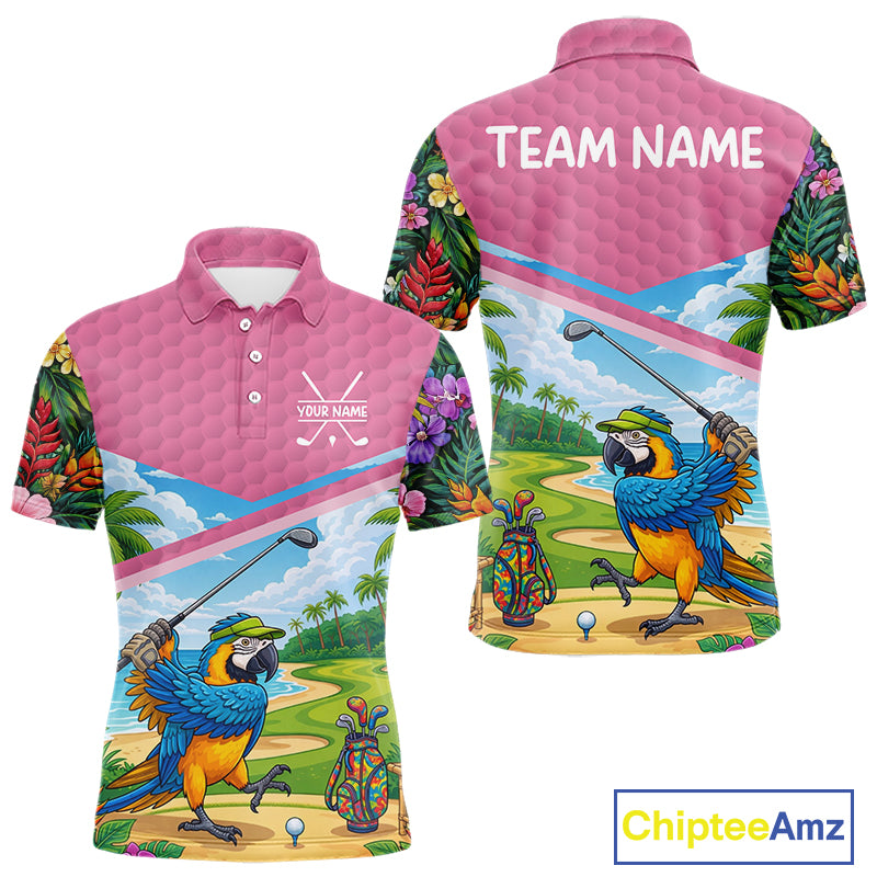 Tropical Funny Parrot Polo Golf Shirts For Men Custom Parrot Golf Team Attire For Golfers NYN3059
