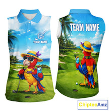 Load image into Gallery viewer, Women's funny parrot golf sleeveless polo shirt mockup tropical summer golf apparel