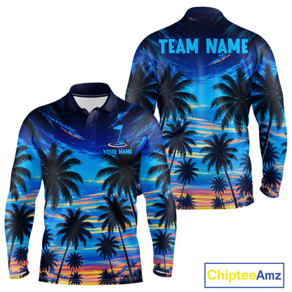 Men's sunset tropical palm tree golf polo shirt mockup personalized golf apparel