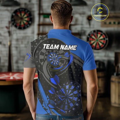 Custom Black & Blue Cracked Dartboard Men Dart Shirt Outfits Polo & 1/4-Zip Dart Jersey NYN1047