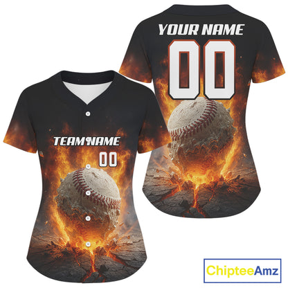 Custom Flaming Baseball Ball Jersey For Women Youth Baseball Team Shirts Personalized NYN1056