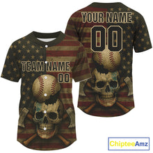 Load image into Gallery viewer, Custom US Flag Skull Grunge Baseball Shirt For Men Patriotic Baseball Tournament Jerseys NYN1394