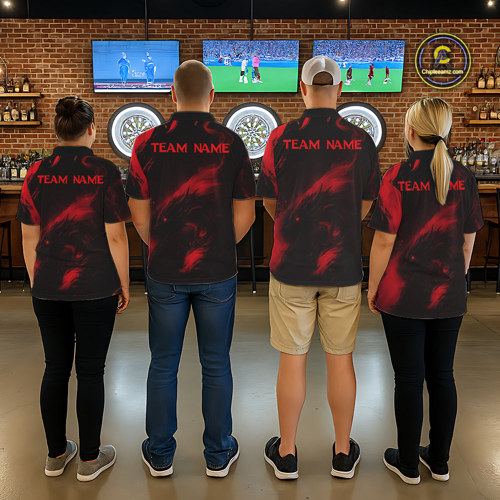 Personalized Black And Red Flames Dragon Dart Quarter-Zip Shirts For Women Dart Team Jerseys NYN2189