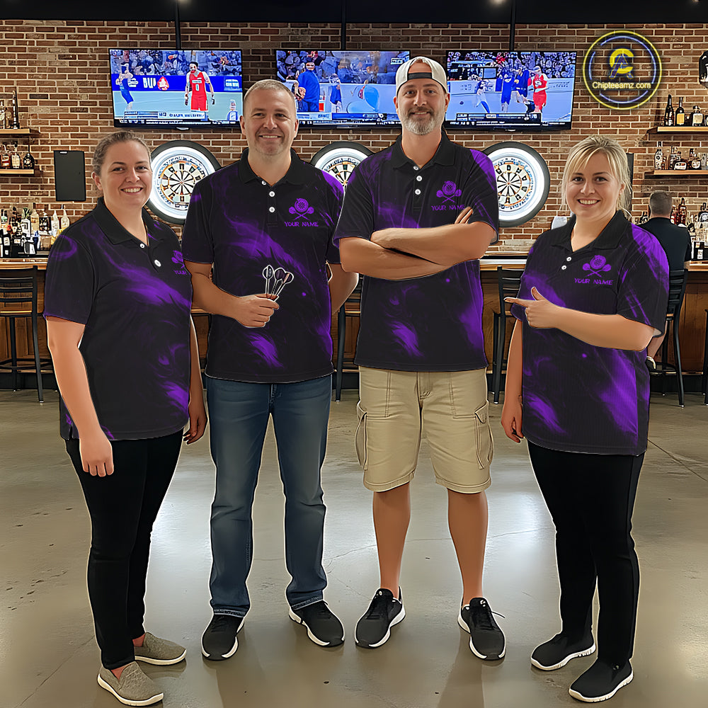 Personalized Black And Purple Flames Dragon Dart Quarter-Zip Shirts For Men Dart Team Jerseys NYN2190