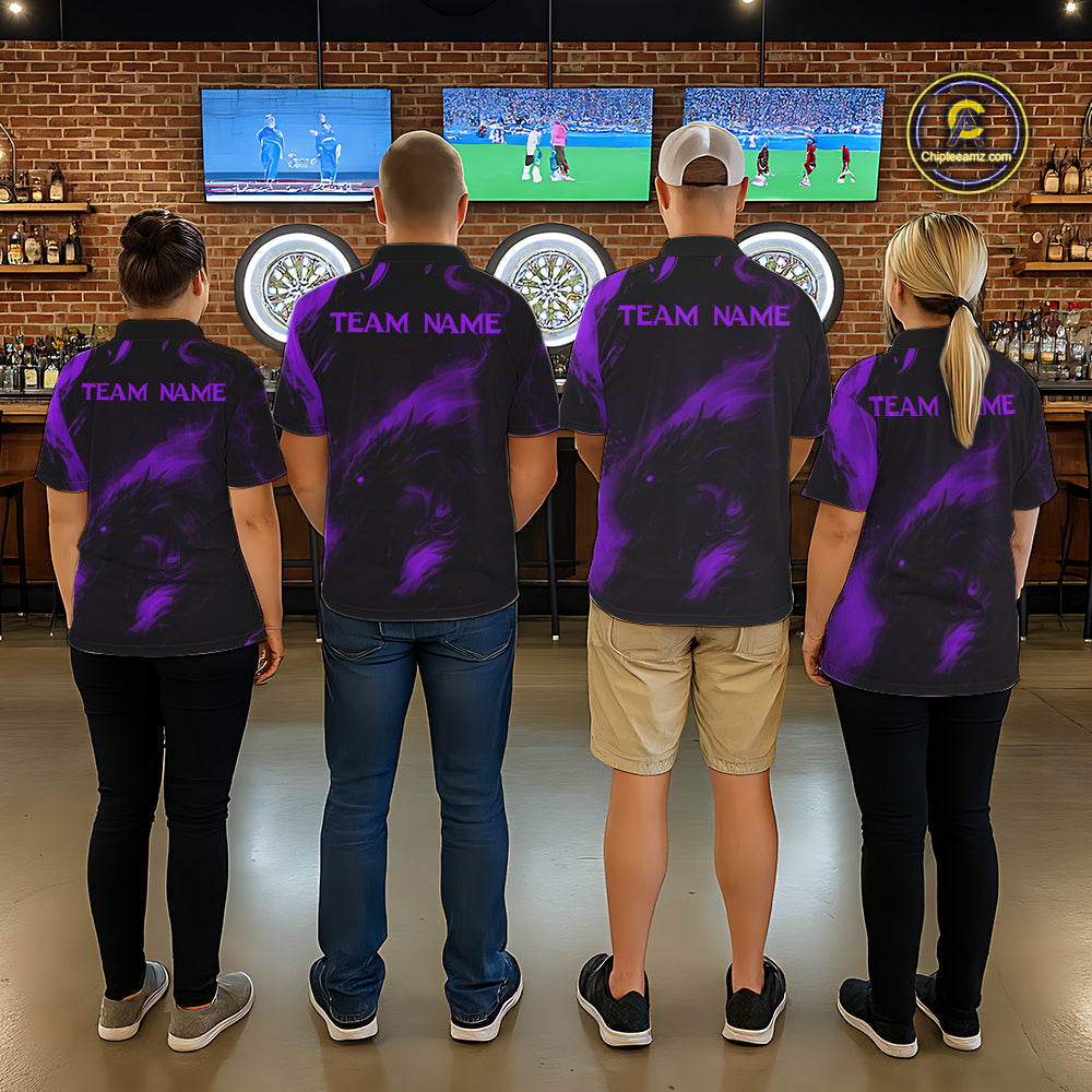 Personalized Black And Purple Flames Dragon Dart Quarter-Zip Shirts For Men Dart Team Jerseys NYN2190