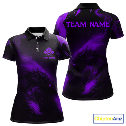 Personalized Black And Purple Flames Dragon Dart Polo Shirts For Women Dart Team Jerseys NYN2190