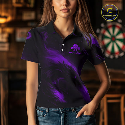Personalized Black And Purple Flames Dragon Dart Polo Shirts For Women Dart Team Jerseys NYN2190