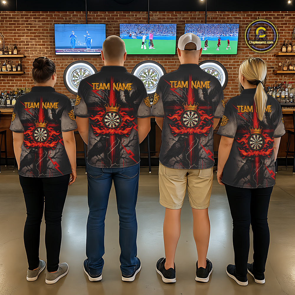 Personalized Raven Red Flames Crown Darts Polo Shirts For Women Cross Dart Gothic Jerseys NYN2194