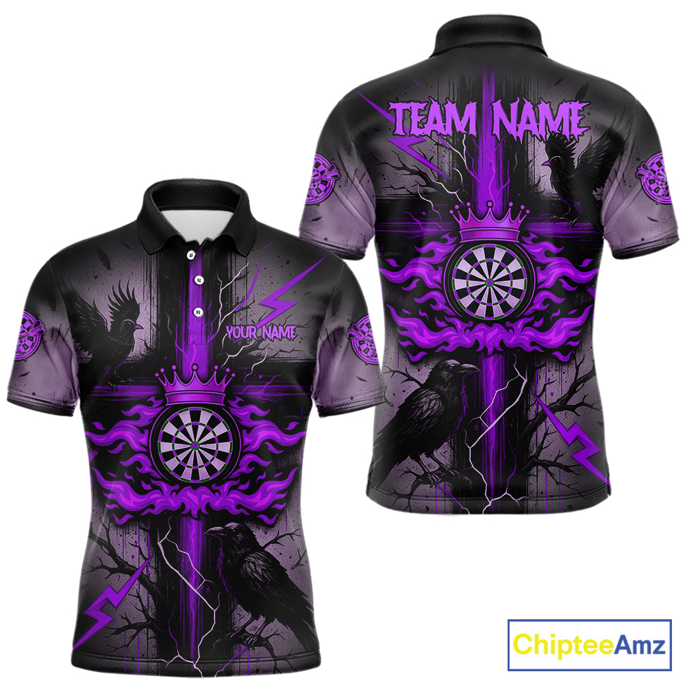 Personalized Raven Purple Flames Crown Darts Polo Shirts For Men Cross Dart Gothic Jerseys NYN2195