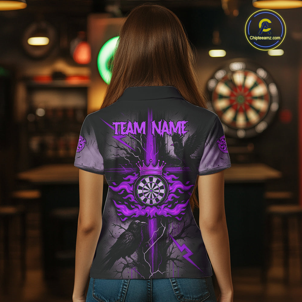 Personalized Raven Purple Flames Crown Darts Polo Shirts For Women Cross Dart Gothic Jerseys NYN2195