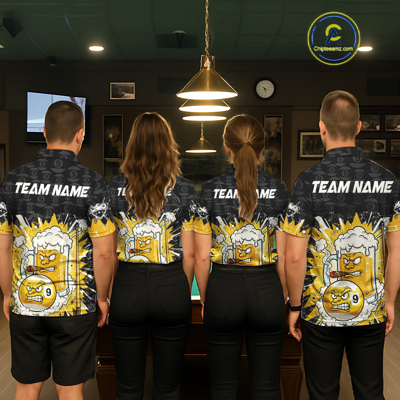 Funny Smoke Beer Pool 9 Ball Men's Billiard Team Shirt Custom Billiard Polo & 1/4 Zip Attire NYN2472