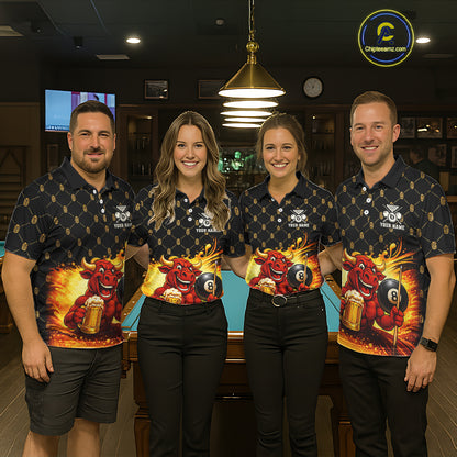 Beer & Funny Bull Play Pool 8 Ball Women Billiard Team Shirt Custom Billiard Polo & 1/4 Zip Attire NYN2475