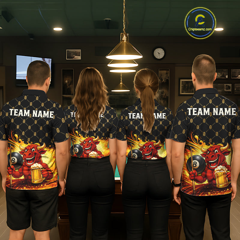Beer & Funny Bull Play Pool 8 Ball Women Billiard Team Shirt Custom Billiard Polo & 1/4 Zip Attire NYN2475