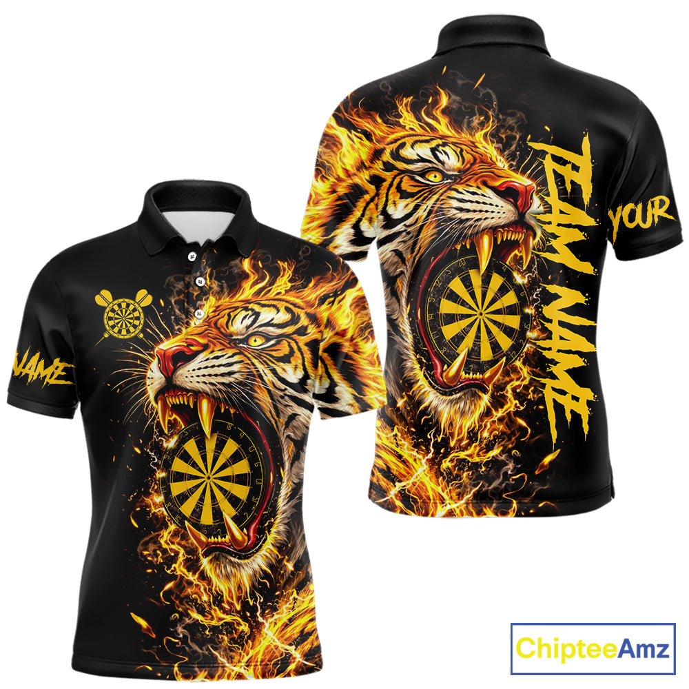 Yellow Horror Tiger Fire Flame Dartboard Custom Men Darts Polo League Shirts Dart Jerseys NYN2838