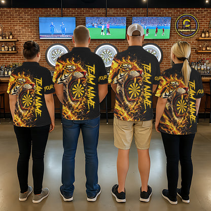 Yellow Horror Tiger Fire Flame Dartboard Custom Men Darts Polo League Shirts Dart Jerseys NYN2838