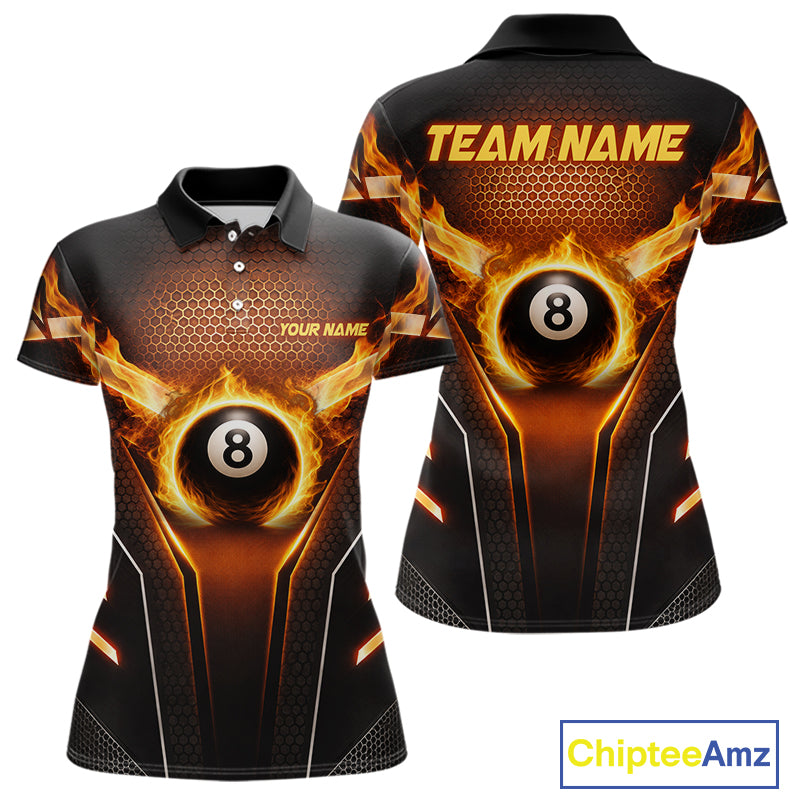 Fire Flame 8 Ball Billiard Pool Shirt For Women Personalized Red Hexagon Billiard Clothing Jersey NYN3067