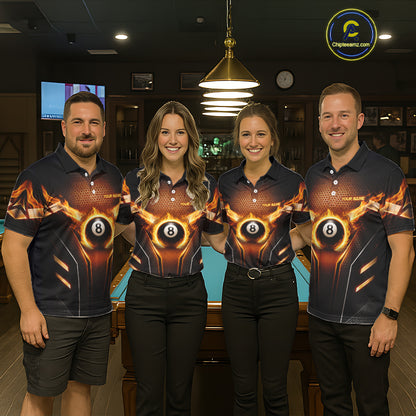 Fire Flame 8 Ball Billiard Pool Shirt For Men Personalized Red Hexagon Billiard Clothing Jersey NYN3067