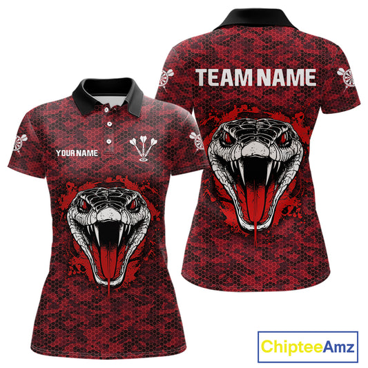 Women’s Darts Team Shirt Featuring Fierce Scarlet Cobra Head Snakeskin Pattern NYN0279