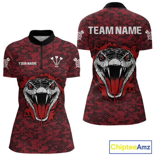 Women’s Darts Team Shirt Featuring Fierce Scarlet Cobra Head Snakeskin Pattern NYN0279