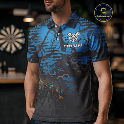Men's Custom Darts Jersey With Blue Grunge Honeycomb Bee Pattern NYN0282