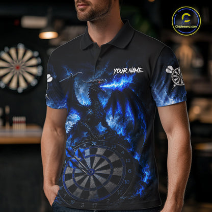 Man wearing thunder dragon blue dart shirt custom dart apparel