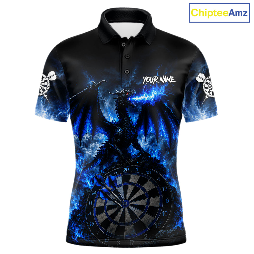 Men's thunder dragon dart polo shirt mockup lightning blue dart team jersey