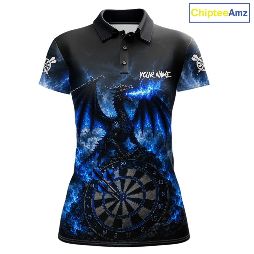 Women's thunder dragon dart polo shirt mockup lightning blue dart team jersey