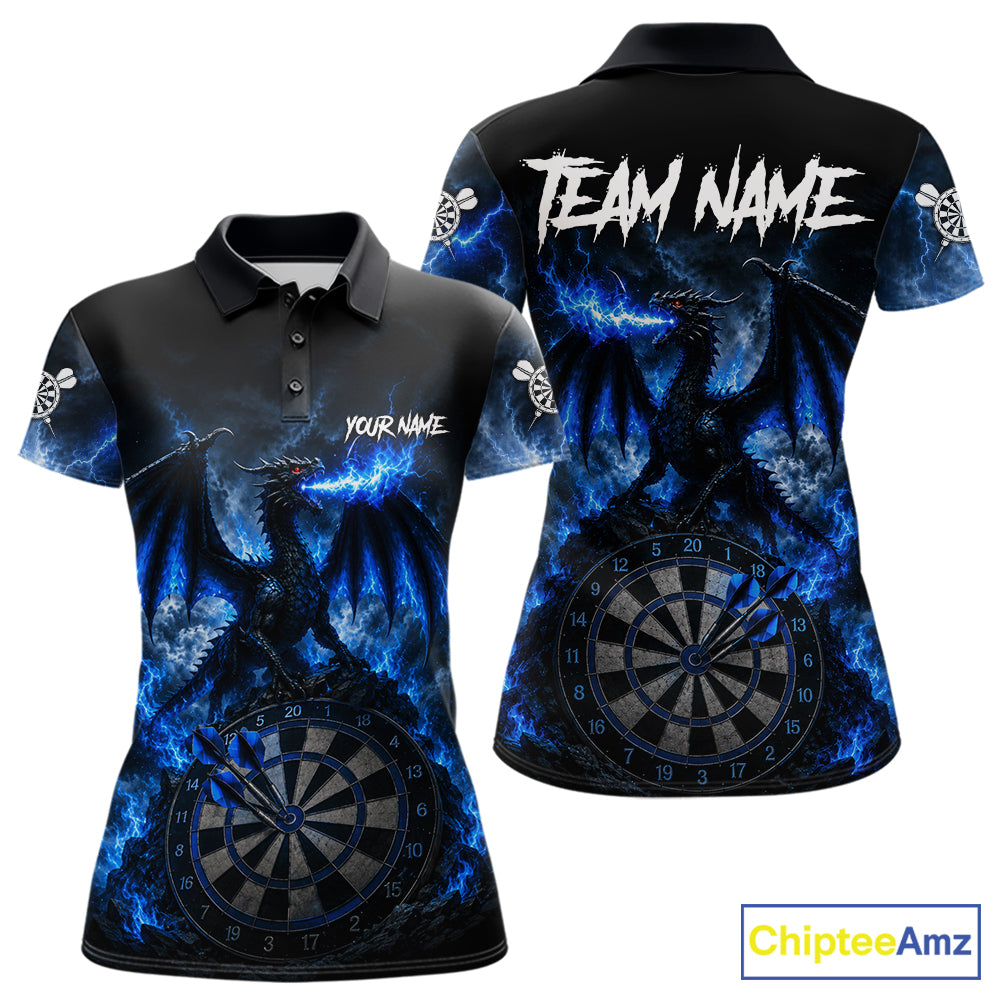 Women's thunder dragon dart polo shirt mockup lightning blue dart team jersey