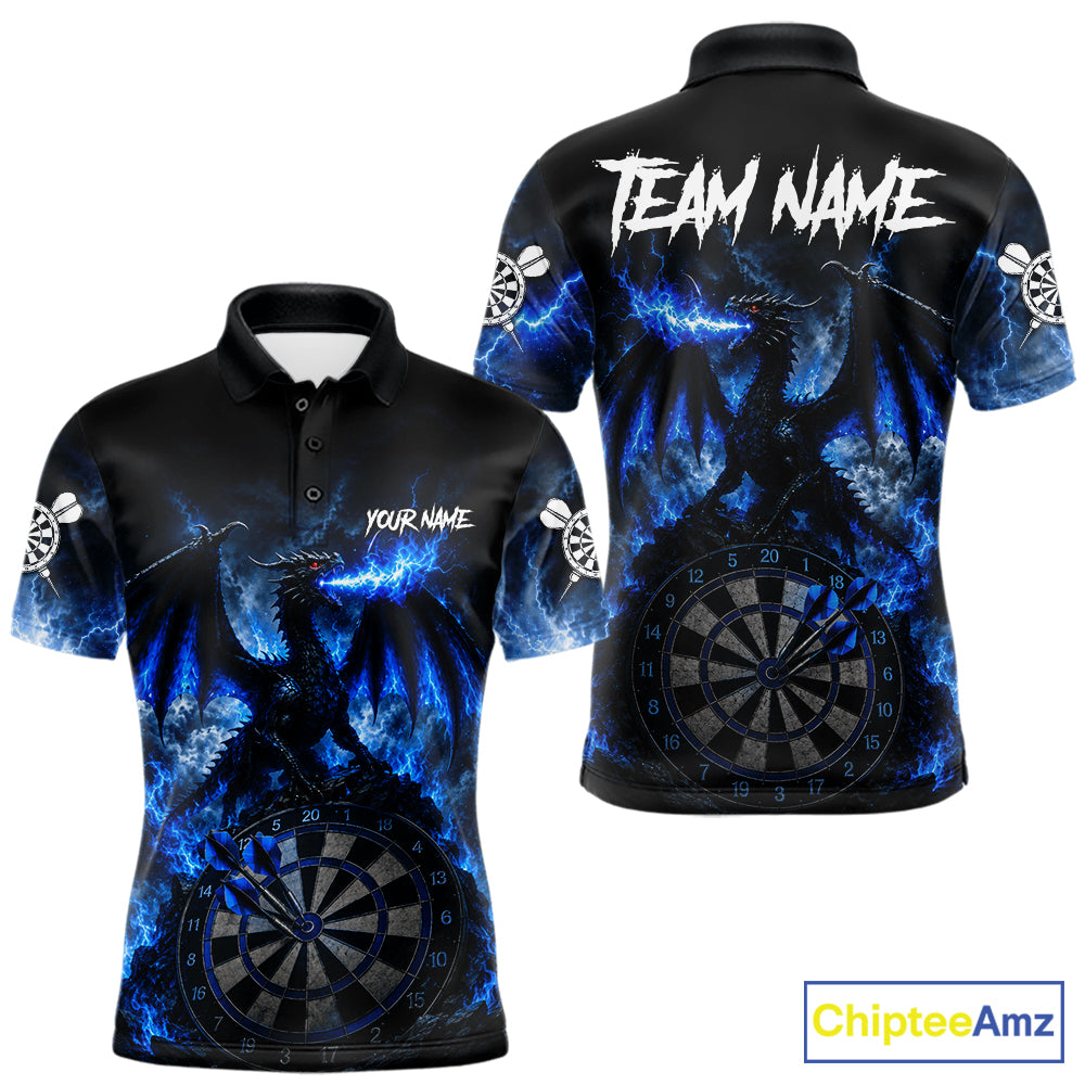 Men's thunder dragon dart polo shirt mockup lightning blue dart team jersey