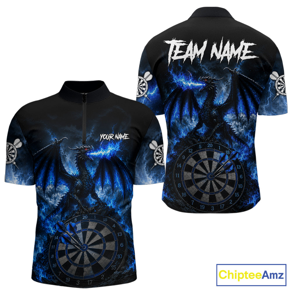 Men's thunder dragon dart quarter zip shirt mockup lightning blue dart uniform