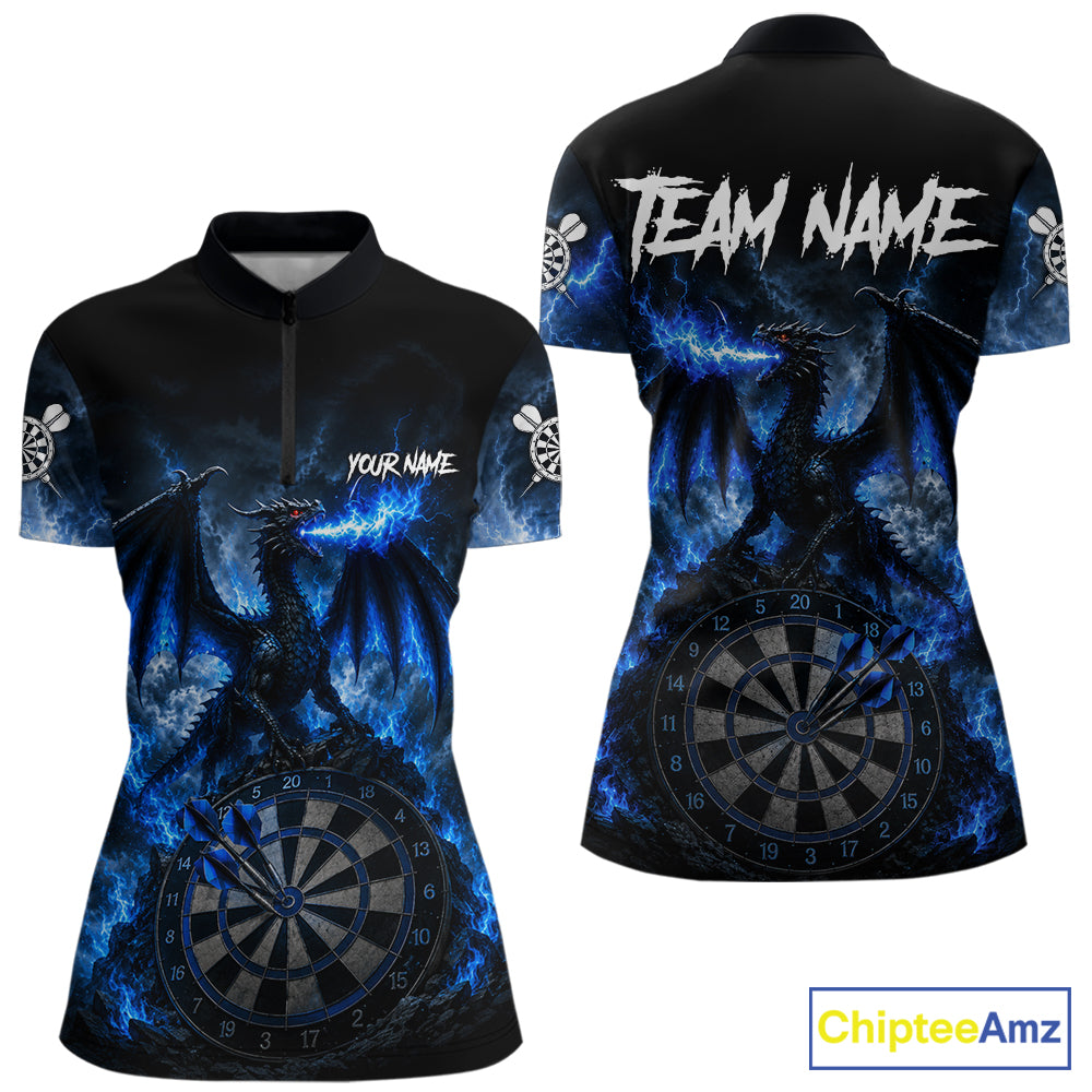 Women's thunder dragon dart quarter zip shirt mockup lightning blue dart uniform