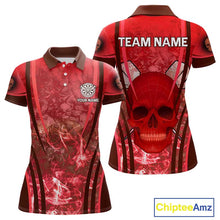 Load image into Gallery viewer, Red Skull &amp; Flame Darts Women's Darts Polo Shirt Custom Name For Players NYN0751