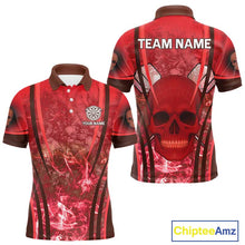 Load image into Gallery viewer, Red Skull &amp; Flame Darts Men's Darts Polo Shirt Custom Name For Players NYN0751
