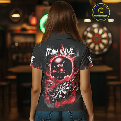 Custom Fire Flame Dartboard Lightning Red Skull Dart Women Polo Jerseys Dart Team Shirt NYN1673