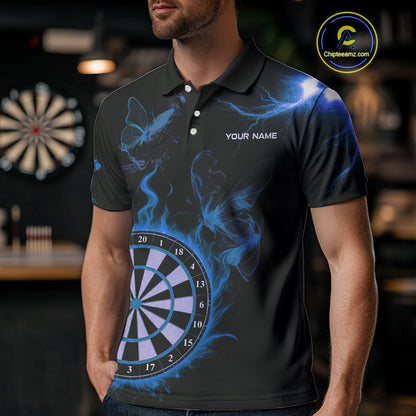 Custom Blue Smokes Butterfly Flame Dartboard Dart Men Polo Jerseys Dart Team Shirt NYN1677