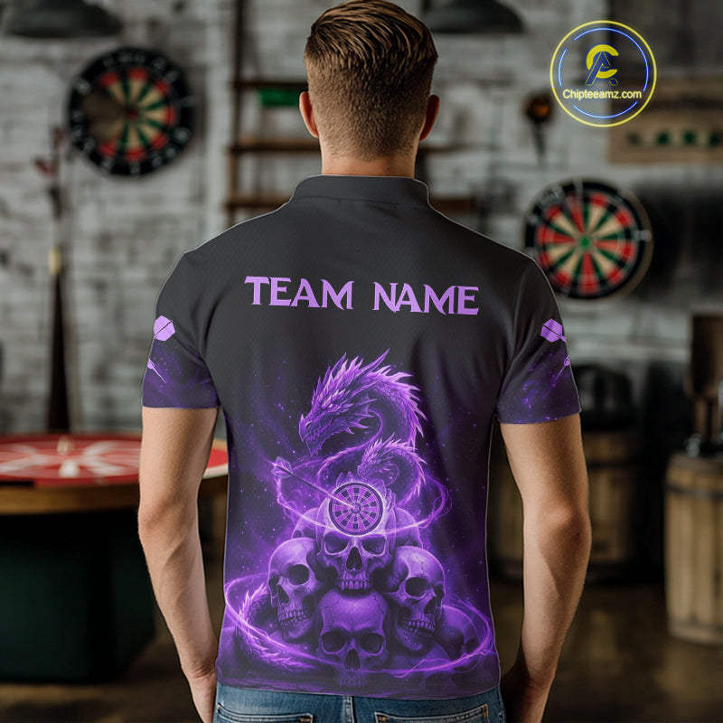 Custom Purple Galaxy Dragon Skulls Dartboard Men Darts Polo Shirt Dart Team Jerseys NYN1932