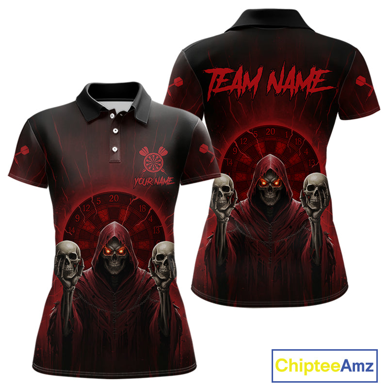Custom Red Grim Reaper Grey Skull Dartboard Women Darts Polo Shirt Grunge Dart Jerseys NYN1935