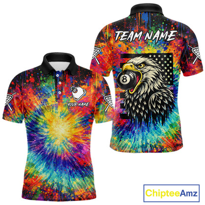 Colorful Tie-Dye Funny Eagle 8 Ball Men Billiards Shirt Personalized Pool Balls Billiard Attire NYN2689