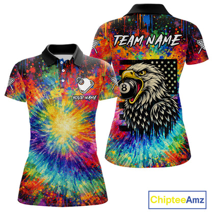 Colorful Tie-Dye Funny Eagle 8 Ball Women Billiards Shirt Personalized Pool Balls Billiard Attire NYN2689