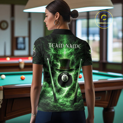 St Patrick's Day Green Smokes Ball 8 Billiards Pool Sticks Shirt For Women Custom Billiard Balls Attire NYN2692